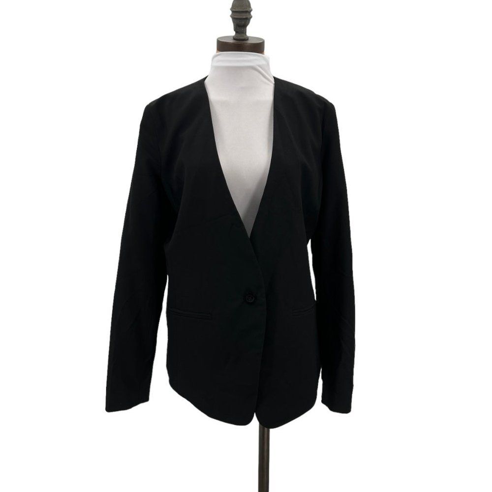 Michael Kors Long Front with Shorter Back Single Button Black Blazer Size 10 - Picture 2 of 15